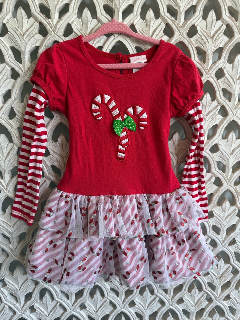 Youngland Girls Size 5 Christmas Candy Cane Tulle Dress Holiday